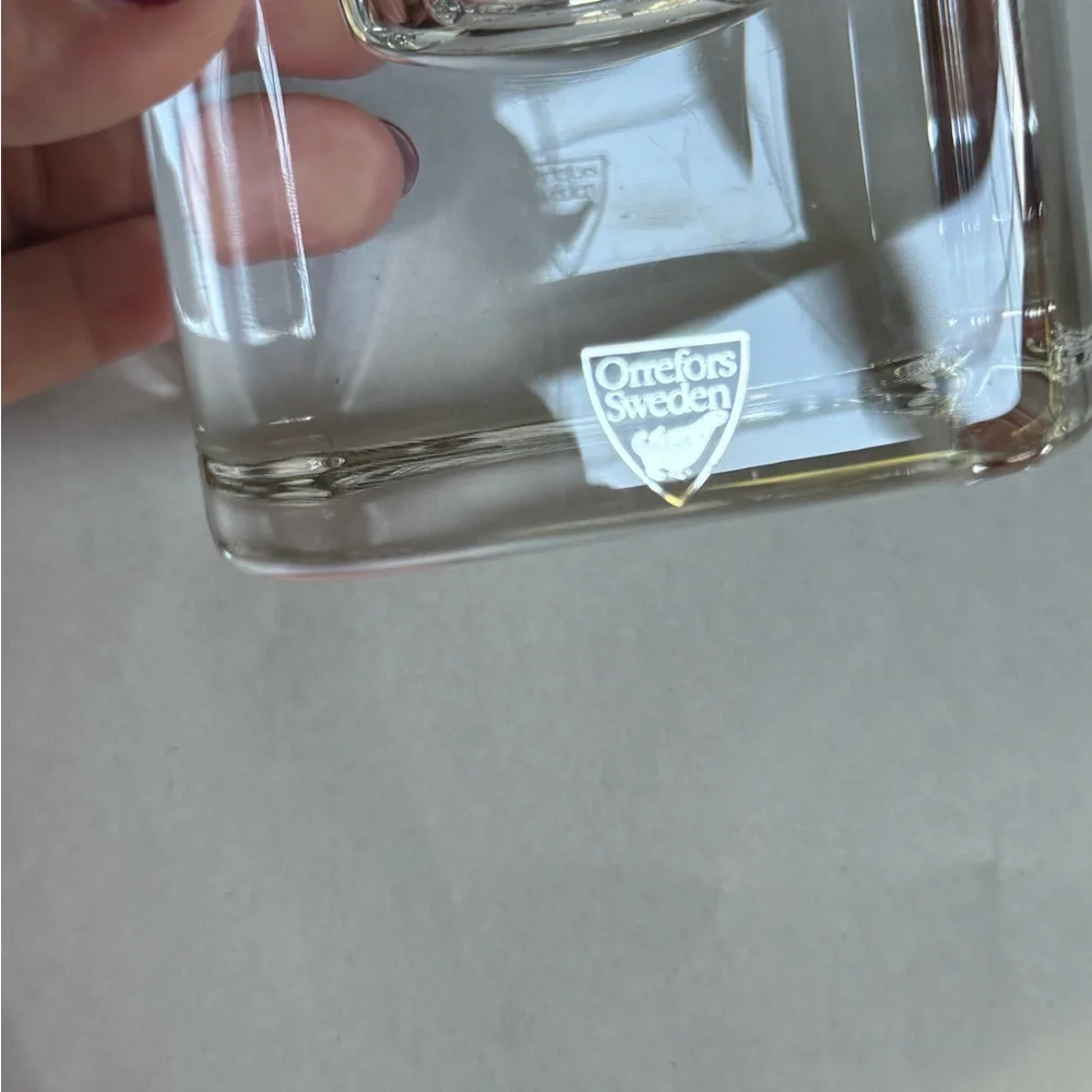 Orrefors Sweden Crystal Ice Cube Votive Candle Holders Signed Set of 2
